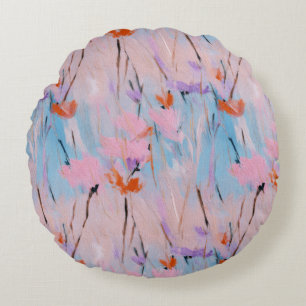 Pastel Watercolor Wildflower  Round Pillow