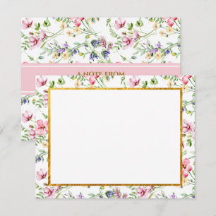 Pastel Watercolor Wildflower Stationery with Gold Note Card