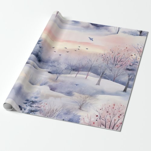 Pastel Watercolor winter Forest Pattern Wrapping Paper