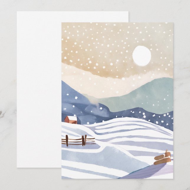 Pastel Watercolor Winter Hills Holiday Card (Front/Back)