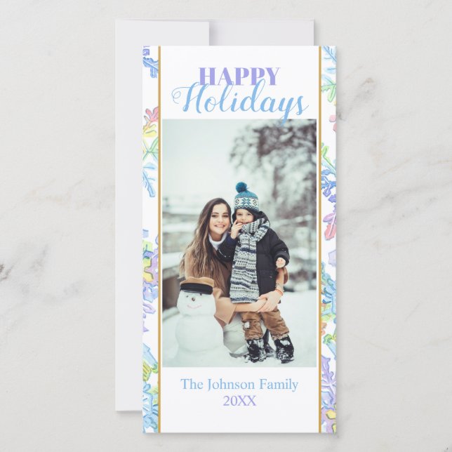 Pastel Watercolor Winter Snowflake Photo Christmas (Front)