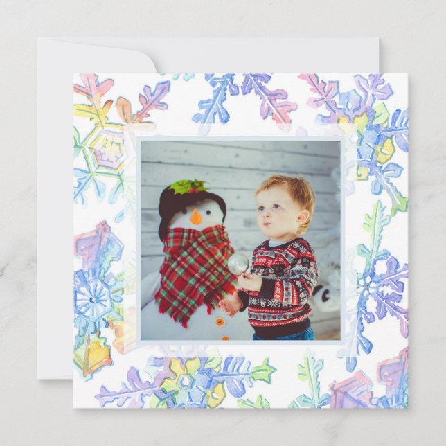 Pastel Watercolor Winter Snowflake Photo Christmas (Front)