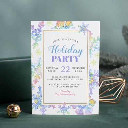 Pastel Watercolor Winter Snowflakes  Christmas Invitation