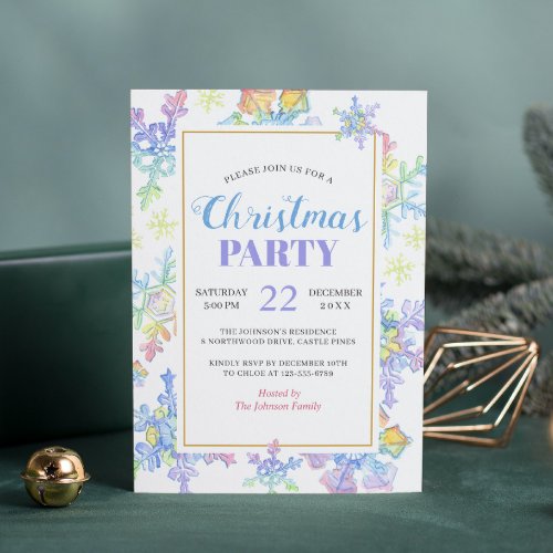 Pastel Watercolor Winter Snowflakes  Christmas Invitation