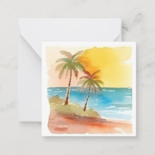 Pastel Watercolor Yellow Tropical Palm Tree Note Card