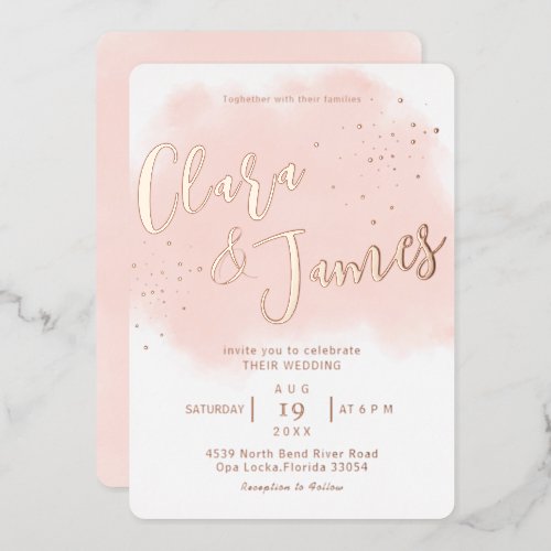 Pastel Watercolors Blush Pink rose Gold Wedding  Foil Invitation