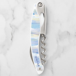 Pastel watercolors brushstrokes monogram. waiter's corkscrew