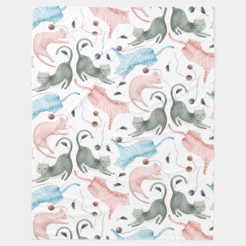 Pastel Watercolors Cats  Yarn Pattern Fleece Blanket