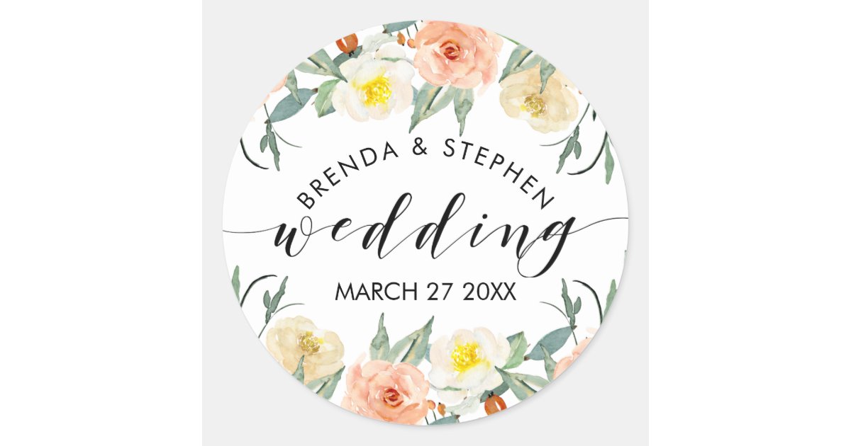 Pastel Watercolors Flowers Border Classic Round Sticker Zazzle Com