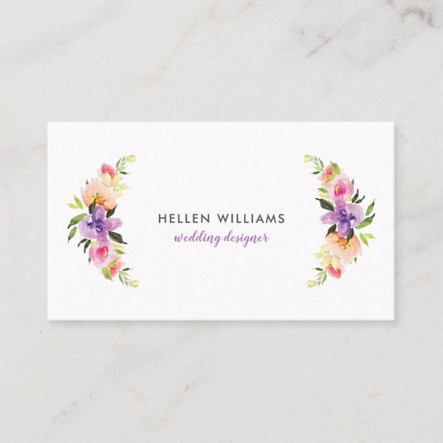 Pastel watercolors flowers bouquet frame business card (Front)