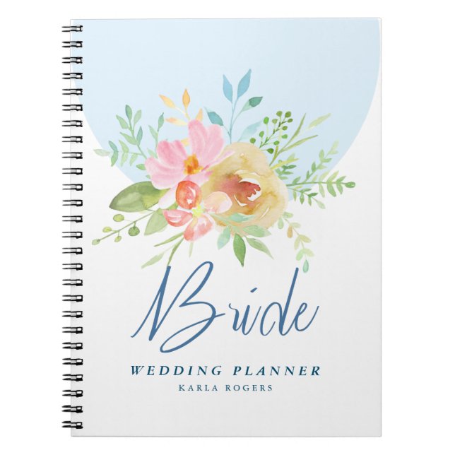 Pastel watercolors flowers Bride typography Notebook (Front)