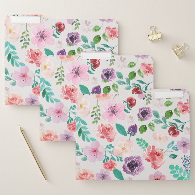 Pastel watercolors flowers pattern file folder (Set)