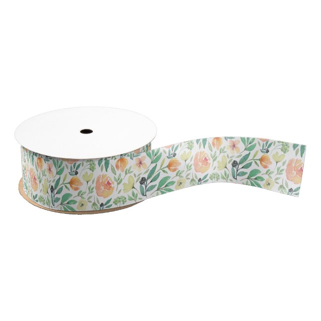 Pastel watercolors flowers pattern grosgrain ribbon (Spool)