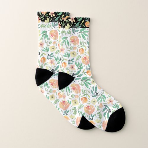 Pastel watercolors flowers pattern socks