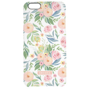 Pastel watercolors peonies flowers pattern clear iPhone 6 plus case