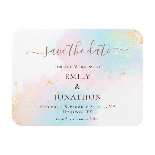 Pastel Watercolors Pink Gold Blue Save The Date Magnet