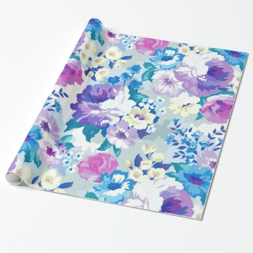 Pastel Watercolors Summer Flowers Pattern Wrapping Paper