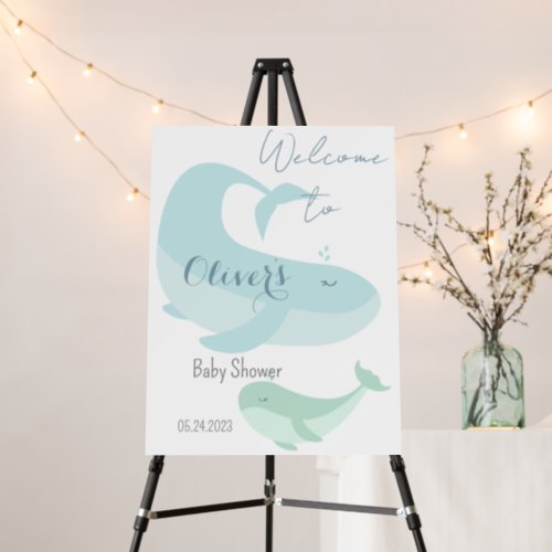 Pastel Watercolour Blue Green Whale Baby Shower Foam Board