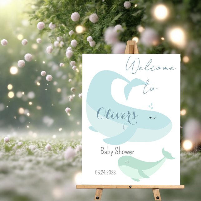 Pastel Watercolour Blue Green Whale Baby Shower Foam Board (Creator Uploaded)