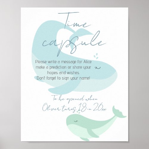 Pastel Watercolour Blue Green Whale Time Capsule Poster