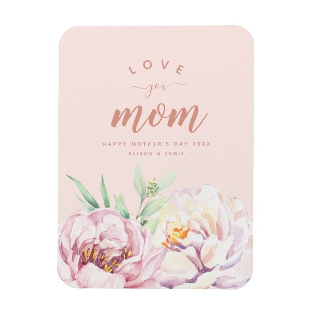 Pastel Watercolour Florals Love You Mom Minimalist Magnet (Vertical)