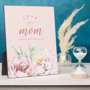 Pastel Watercolour Florals Love You Mom Minimalist Plaque