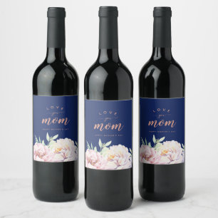 Pastel Watercolour Florals Love You Mom Wine Label