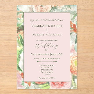 Pastel Watercolour Flower Wedding Invitation