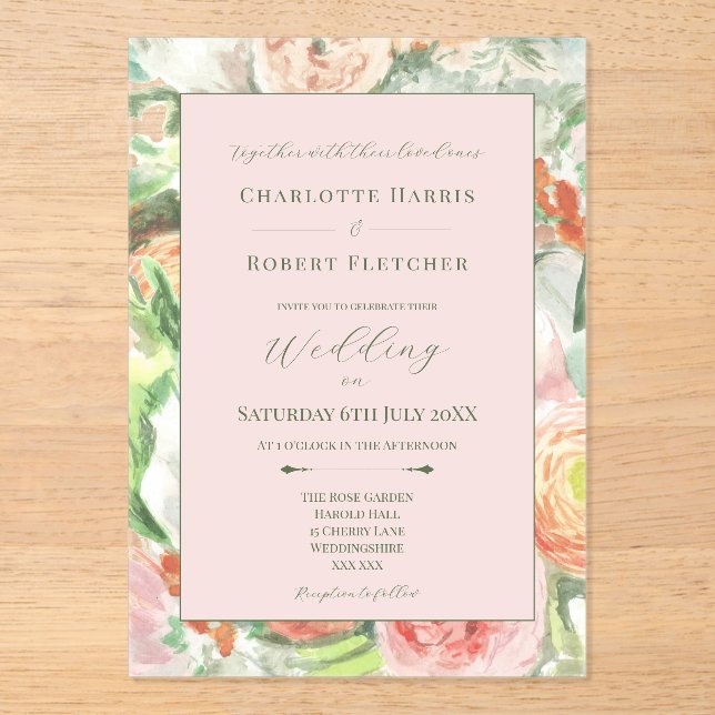 Pastel Watercolour Flower Wedding Invitation (Front)