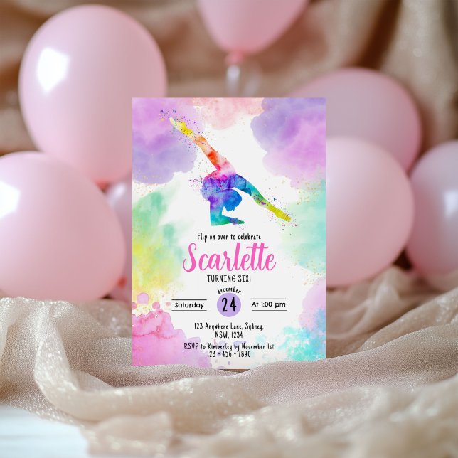 Pastel Watercolour Gymnastic birthday invitation (Creator Uploaded)