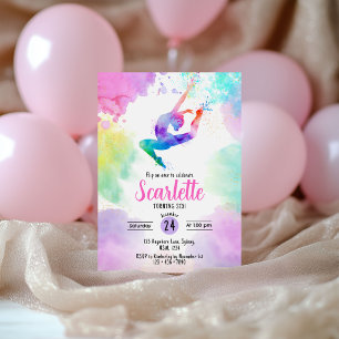 Pastel Watercolour Gymnastic birthday invitation
