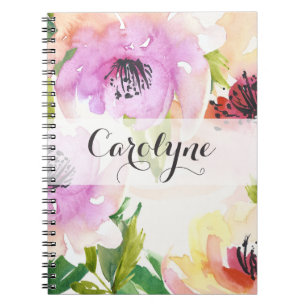 Pastel Watercolour Hand Painted Flowers Notebook