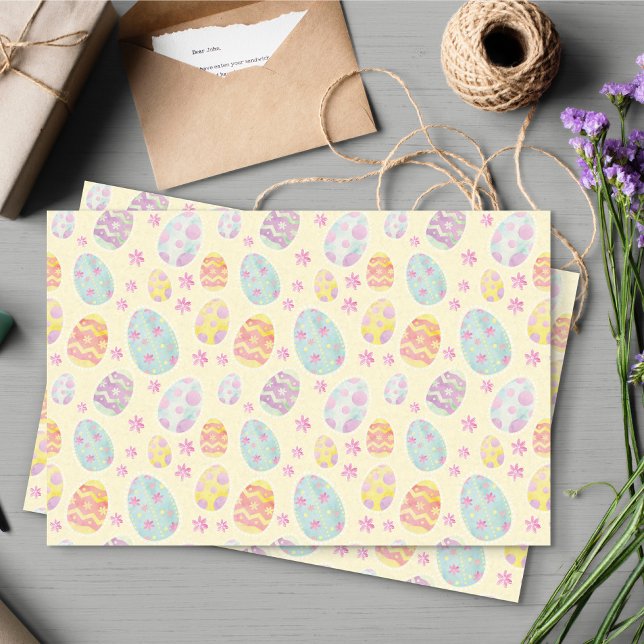 Pastel Watercolour Painted Easter Egg Pattern Tissue Paper (Pastel Easter eggs Patterned Tissue Paper)