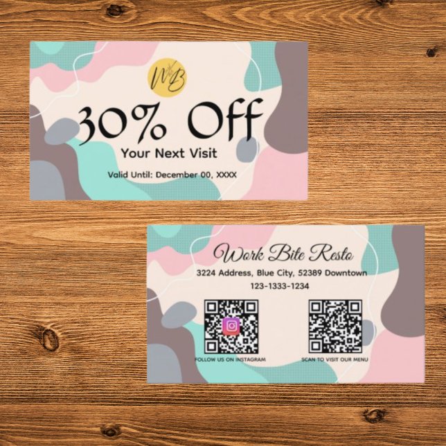Pastel Wave Modern Restaurant Qr Code Menu and  Discount Card (Creator Uploaded)