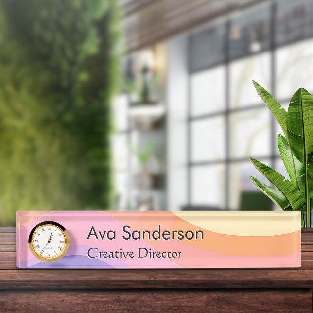 Pastel Waves Elegant Pretty Desk Name Plate (An elegant name plate for your desk, with a colorful pastel wavy background)