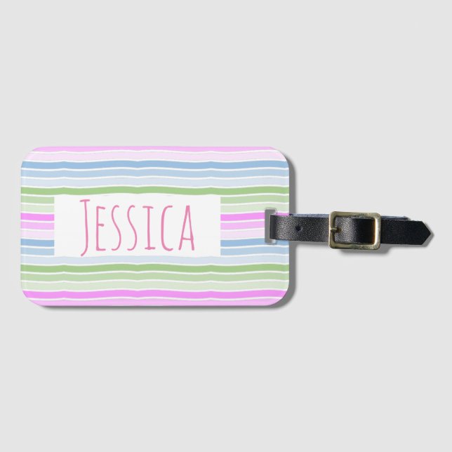 Pastel Wavy Striped Modern Personalised Luggage Tag (Front Horizontal)