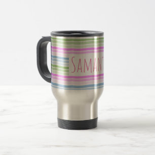 Pastel Wavy Striped Modern Personalised Travel Mug