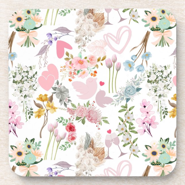 Pastel Wedding ornaments pattern 02 Beverage Coaster (Front)