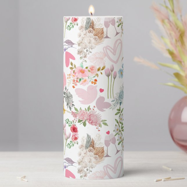 Pastel Wedding ornaments pattern 02 Pillar Candle (In Situ)