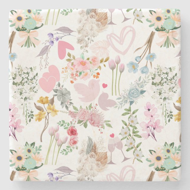 Pastel Wedding ornaments pattern 02 Stone Coaster (Front)