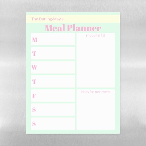 Pastel Weekly Meal Planner  Shopping List Custom Magnetic Dry Erase Sheet