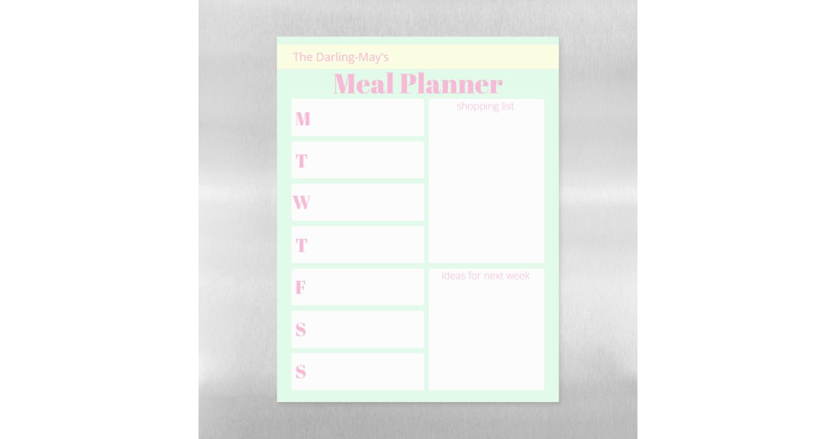 Pastel Weekly Meal Planner & Shopping List Custom Dry Erase