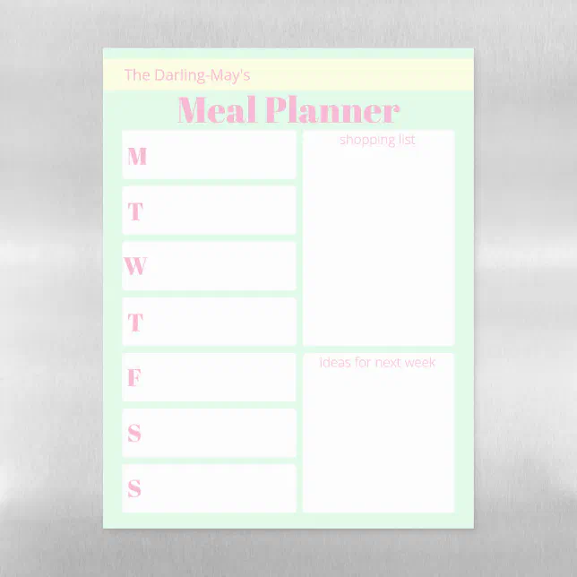 Pastel Weekly Meal Planner & Shopping List Custom Magnetic Dry Erase ...
