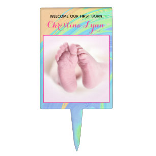 Pastel Welcome First Born With Photo Cake Topper
