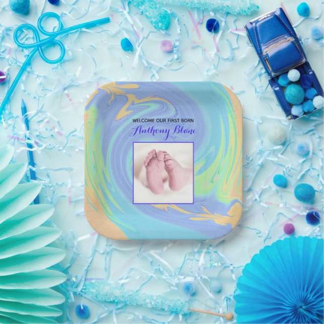 Pastel Welcome First Born With Photo Paper Plates (Party)