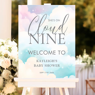 Pastel We're on Cloud Nine Baby Shower Welcome Foam Board