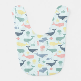 Pastel Whale, Jellyfish & Seahorse Print Baby Bib