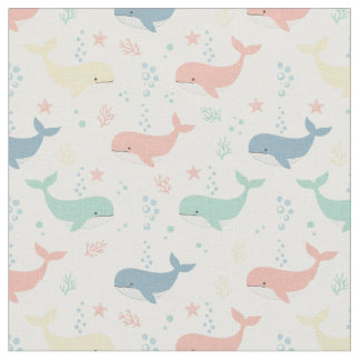 Pastel Whale Whimsical Sea Animals Print Fabric