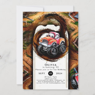 Pastel Wheels Monster Truck Birthday Invitation