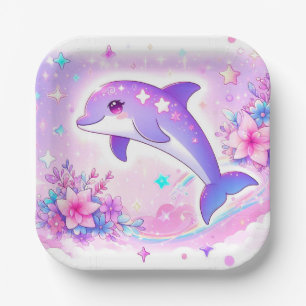  Pastel Whimsical Dolphin Baby Shower Paper Plates